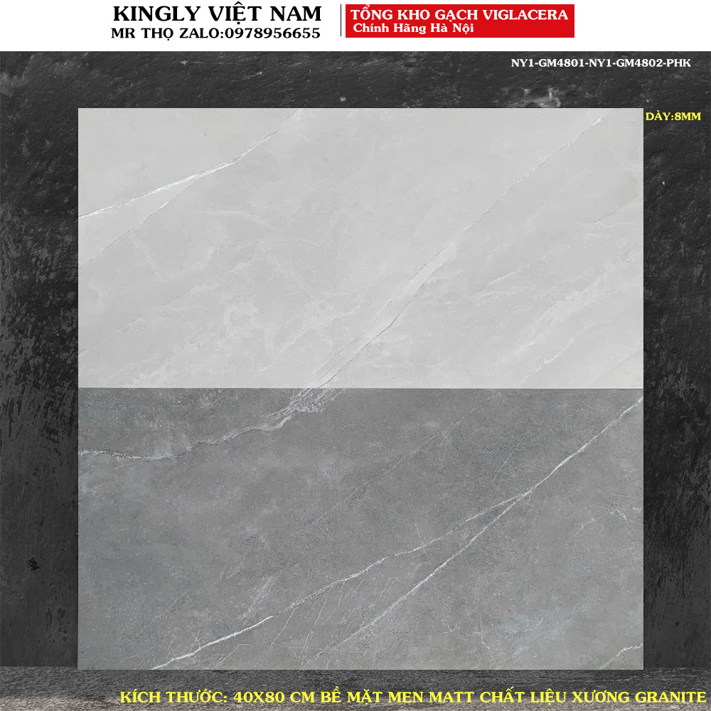 Gạch ốp tường vân xi măng men matt Viglacera 40x80 NY1-GM4801-NY1-GM4802